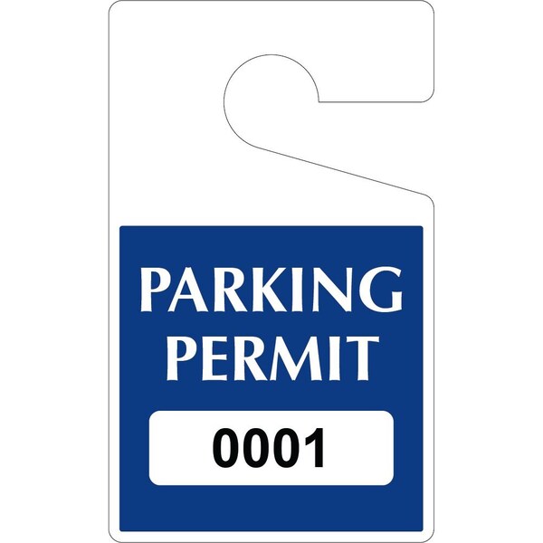 Lustre-Cal Laminated Hanging Parking Permit Dark Blue 5in x 3in 30mil Plastic Serialized 001-050, 50PK 253343301Bd0001 - main